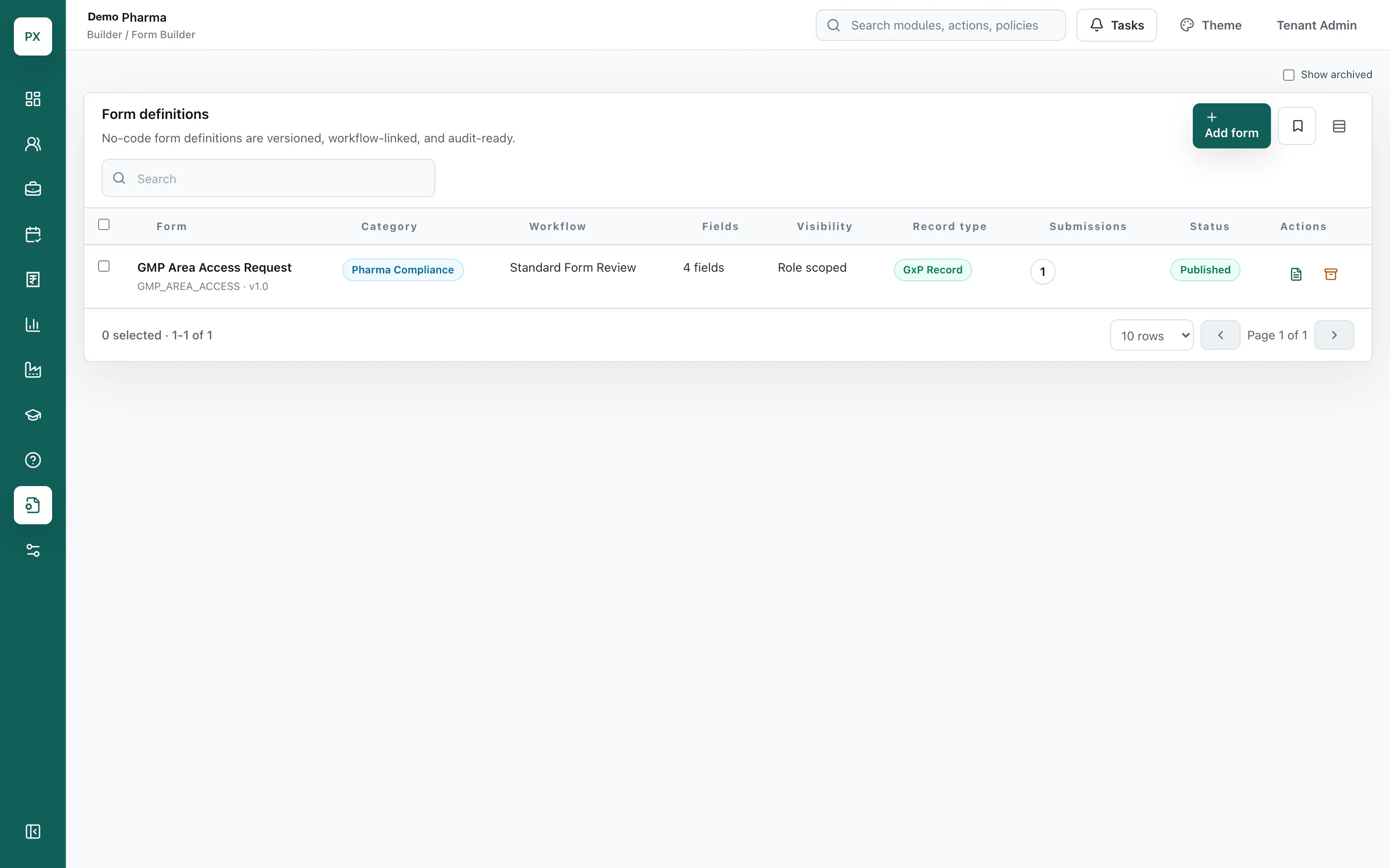 Form builder with a GMP area access request form