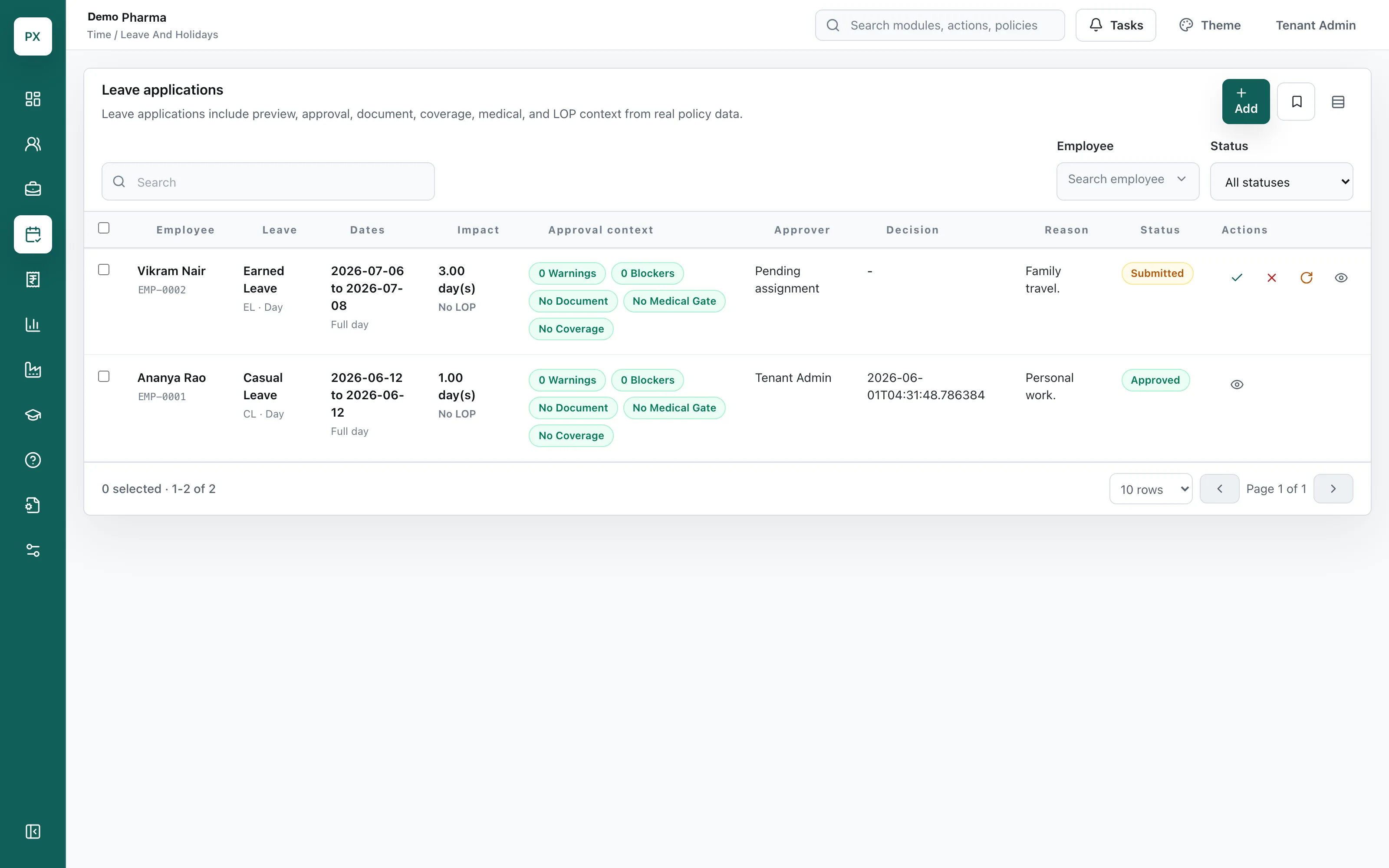 Leave applications with policy warnings