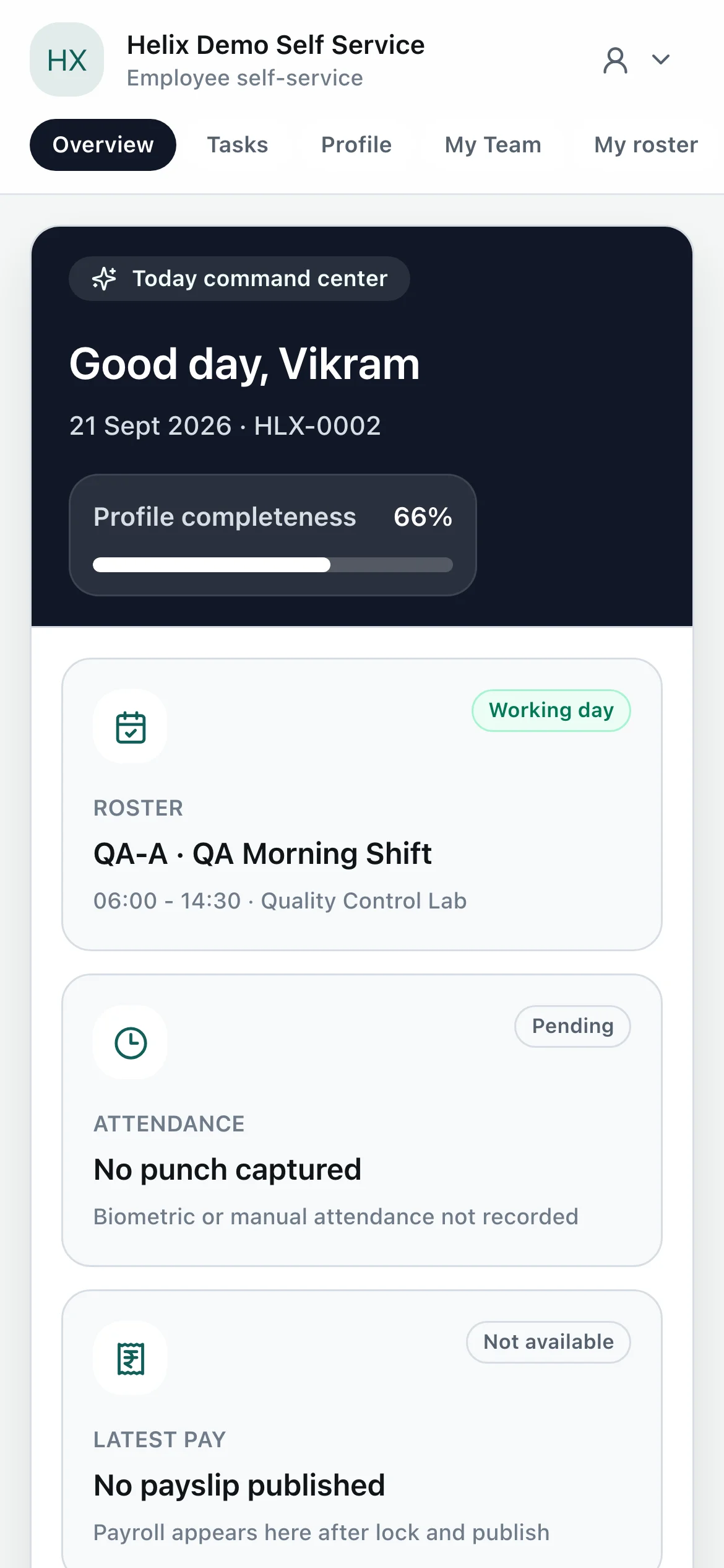 Helix employee self-service on a phone