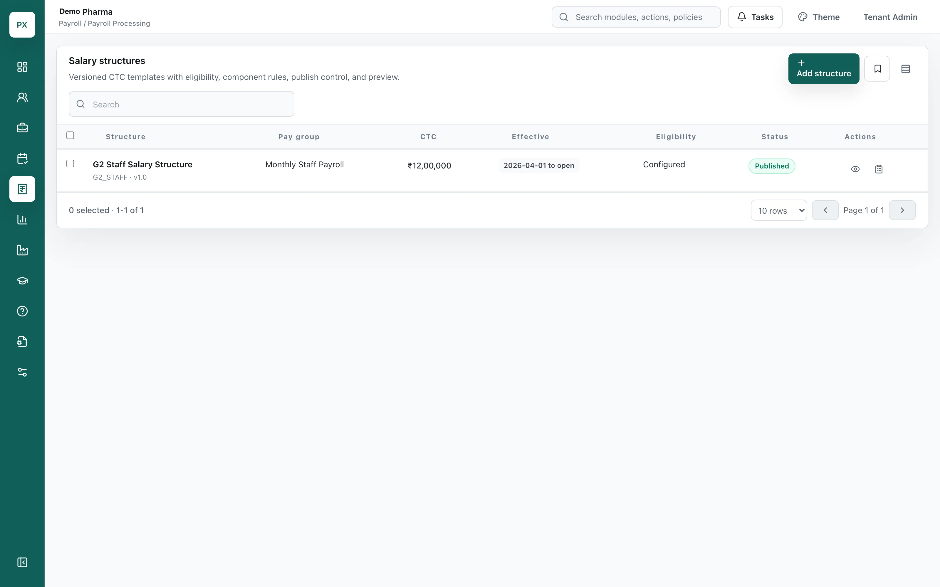 Salary structure configuration with components
